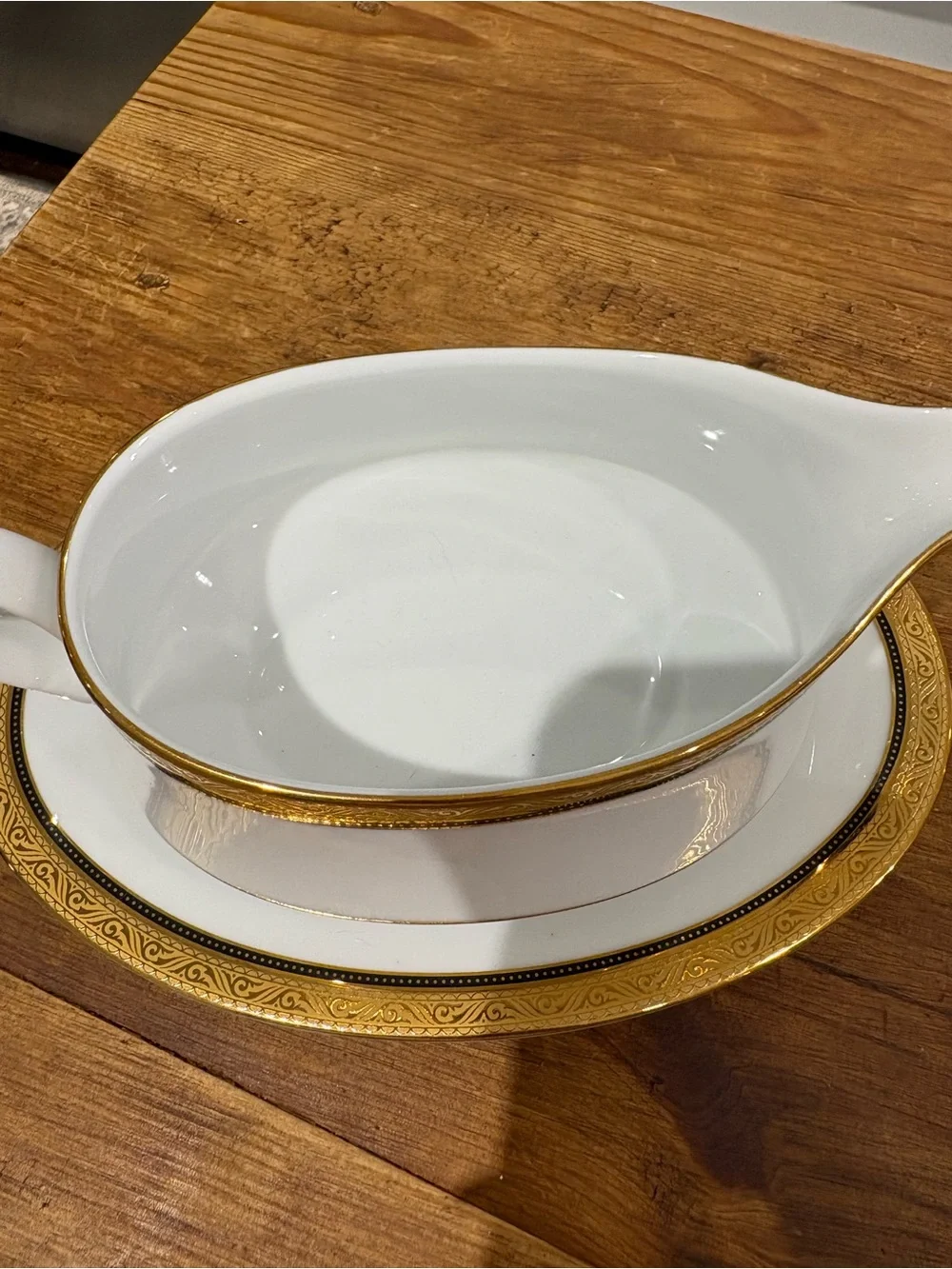 Noritake Kingswood Gold Gravy Boat with Underplate